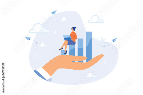 Business support or improvement, growing career or financial earning chart, investment growth, income or rising revenue concept, flat vector modern illustration