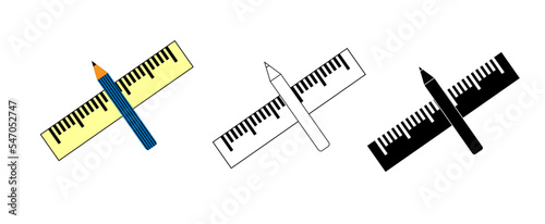 pencill and ruler vector isolated white icon colorized and black and white shilouette