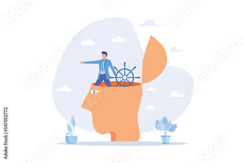 Self control or leadership thinking for business decision or guidance to the right direction, motivation, mindset or consciousness concept, flat vector modern illustration