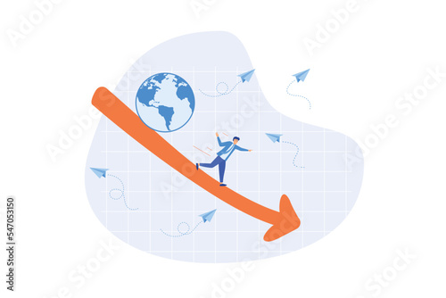 World economic recession, global financial crisis or international stock market crash, investment asset fall down, decline concept, flat vector modern illustration