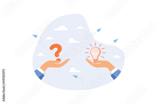 Question and answer, solving problem or business solution, ask for reply or idea to solve difficulty and trouble, FAQ concept, flat vector modern illustration photo