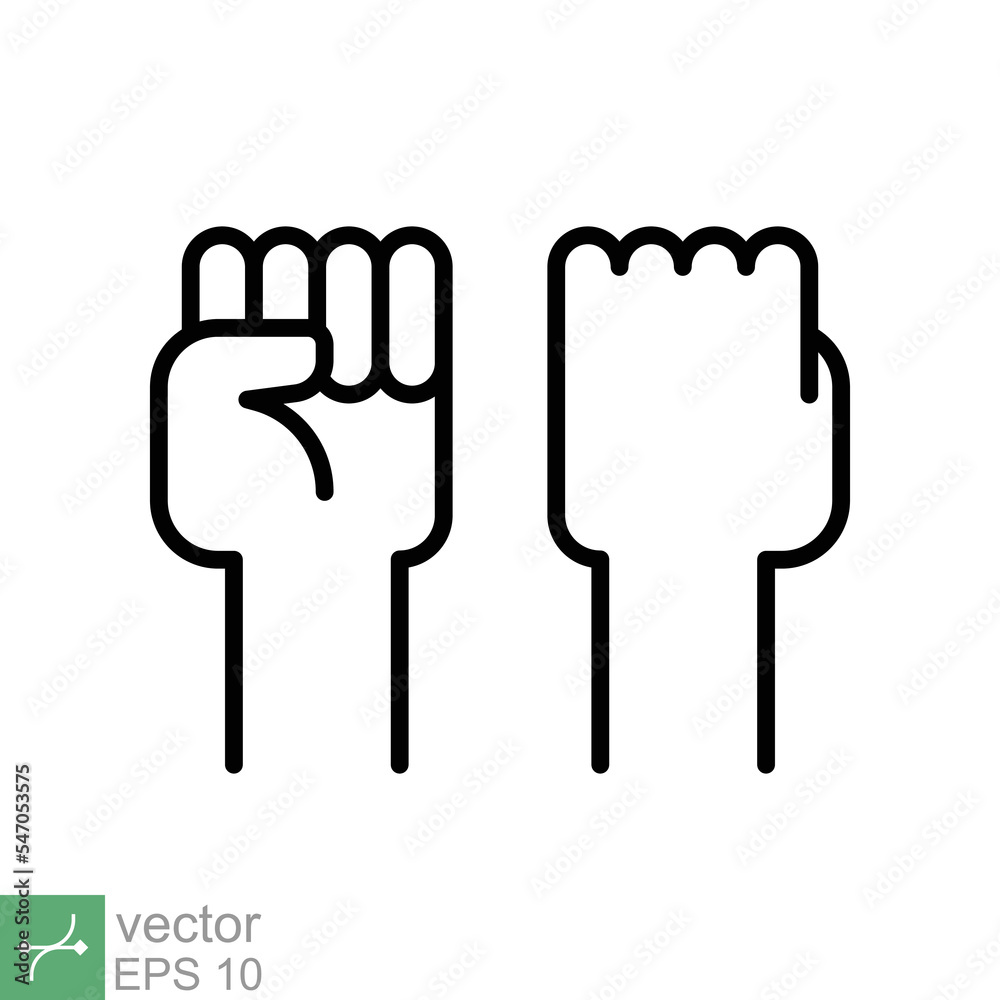 Fist raised up icon. Simple outline style. Strong arm, hand power, unity, revolution, protest, freedom concept. Thin line vector illustration isolated on white background. EPS 10. Fist raised up icon. Simple outline style. Strong arm, hand power, unity, revolution, protest, freedom concept. Thin line vector illustration isolated on white background. EPS 10.