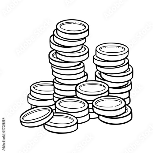 Coins pile as a symbol of wealth and luxary. Sketch of coins stack. Vector illustration isolated in white background