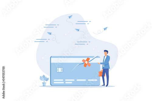 Credit repair, process to fixing poor credit standing, recover from financial mistake or negotiate with lender concept, flat vector modern illustration