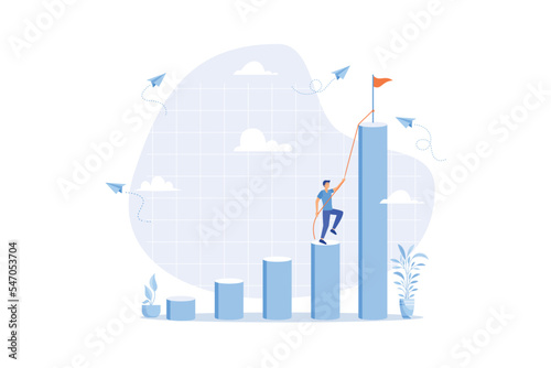 Effort to reach target or achieve success goal, ambition or determination to grow and reaching goal, courage and growth concept, flat vector modern illustration