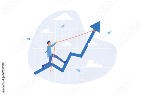 Increase sales or investment profit, growth or improvement, financial interest rate or crypto and stock market return concept, flat vector modern illustration