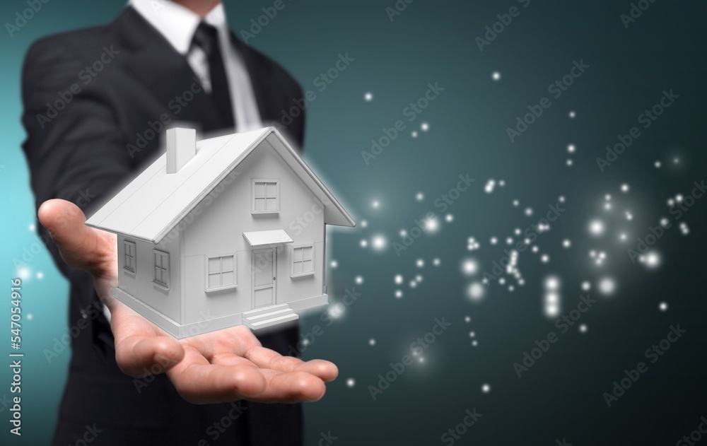 Business man hand hold 3d house. architect concept. Business man hand hold 3d house. architect concept.