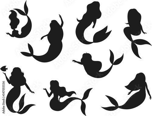 mermaids set isolated vector Silhouette 