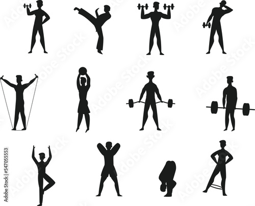 Gym and Fitness isolated vector Silhouette