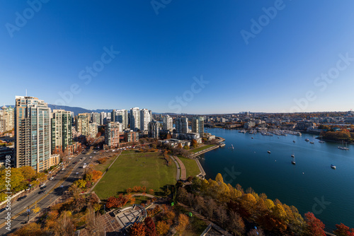 False Creek and Downtown Vancouver in Fall or Autumn colours travel and tourism © Paul Van Buekenhout