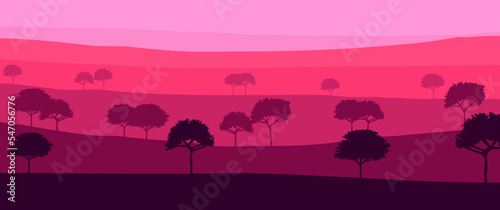 Mountain or hill layers landscape beautiful scenery vector illustration with trees silhouette. Perfect for background  wallpaper  desktop background  desktop wallpaper  travel banner background.