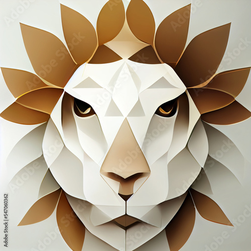 Lion head with geometric and minimalist made from brown leaf illustration