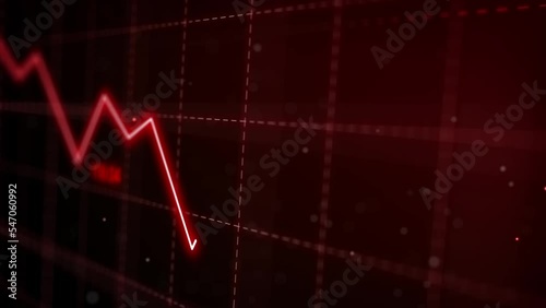 Stock markets Downtrend dynamic chart on dynamic red background. Concept of financial stagnation, recession, crisis, business crash and economic collapse. Downward trend 3d rendering