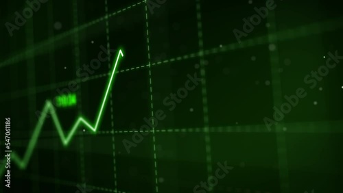 Stock markets uptrend dynamic chart on dynamic green background. Concept of financial stagnation, recession, crisis, business crash and economic collapse. upward trend 3d rendering