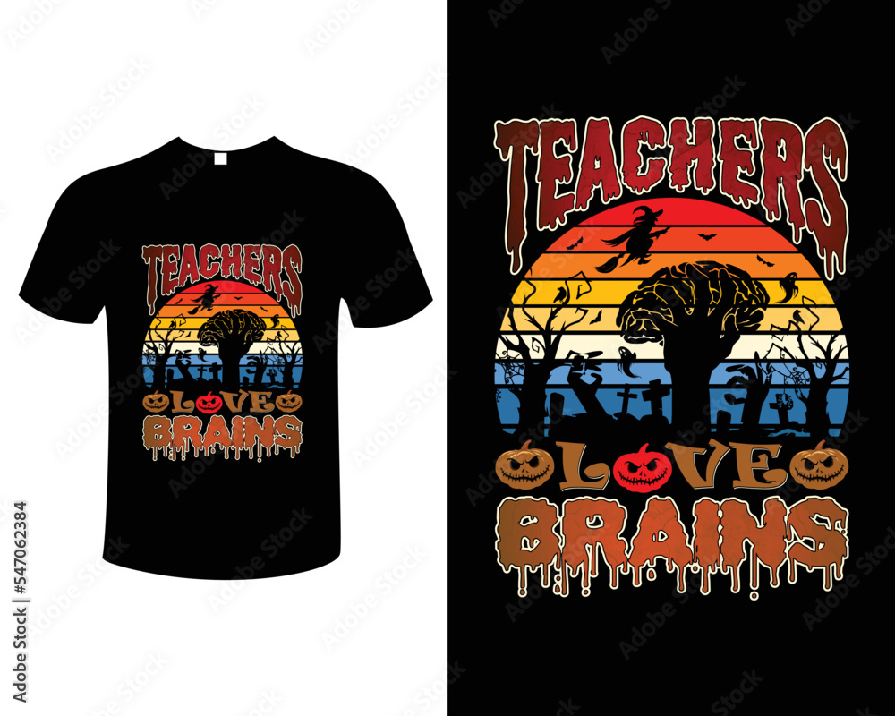 Halloween Teacher Typography Vintage Illustration T-Shirt Design Template