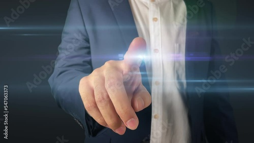 Business man touching global network and data on technology background using tech devices