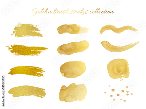 Vector illustration of golden brush strokes collection.