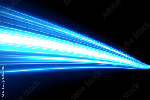 Blue light trails, long time exposure motion blur effect. Vector Illustration