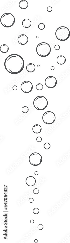 Bubbles of fizzy drink, air or soap. Vertical stream of water. Outline illustration.