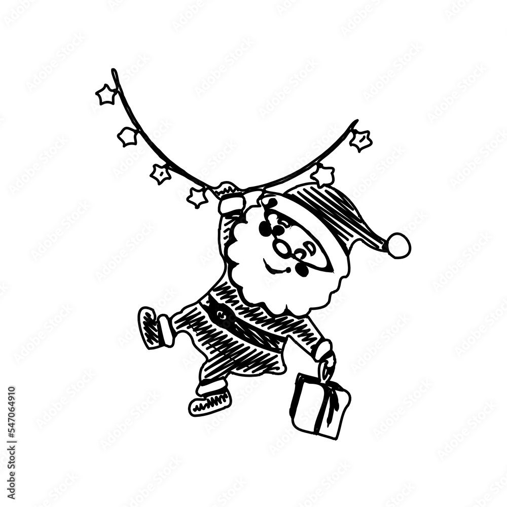 Obraz premium black and white santa claus drawing sketch for greeting elements and christmas background