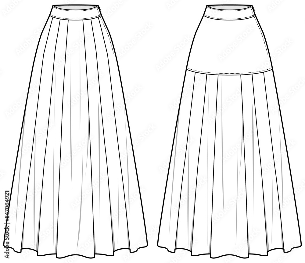 Kneelength Flared Skirt Pleats Banded Waist Stock Vector (Royalty Free)  1097543174 | Shutterstock | Flare skirt, Skirt design, Skirts