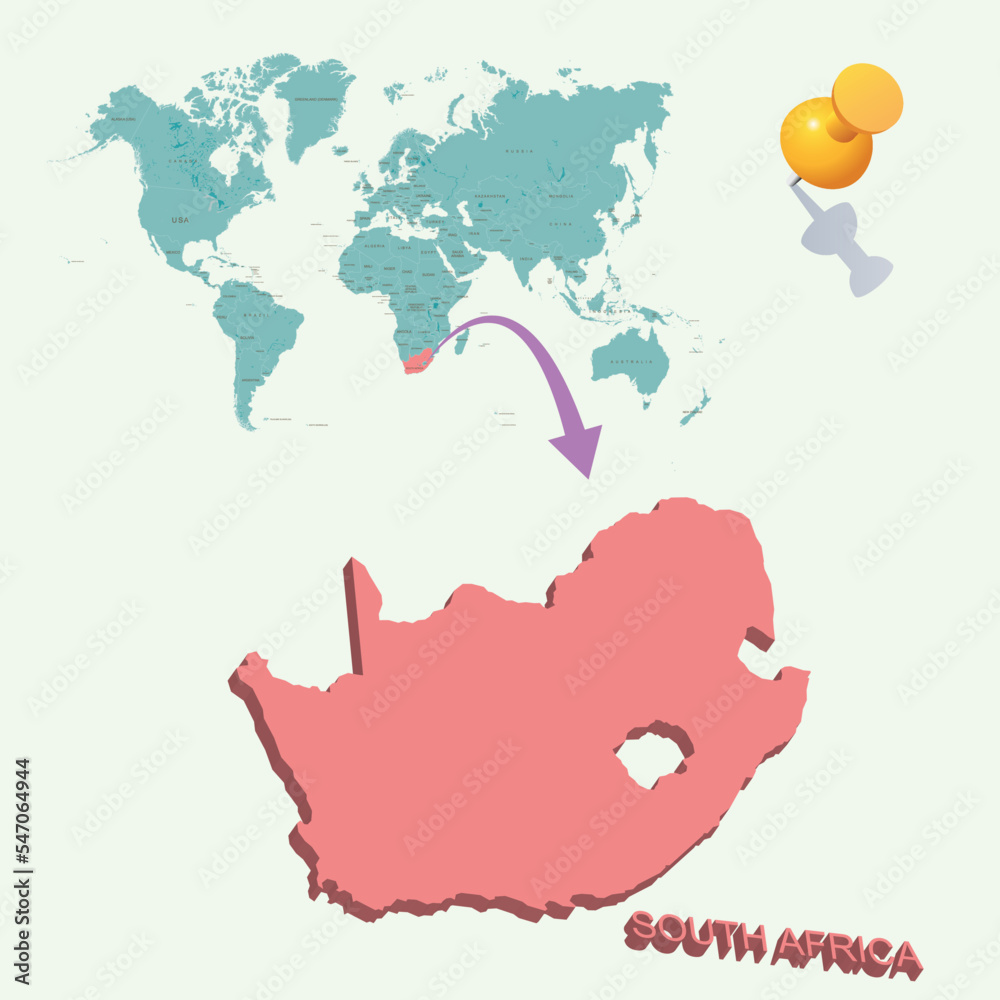 3D World map. South Africa on Earth 3D World map. South Africa on Earth