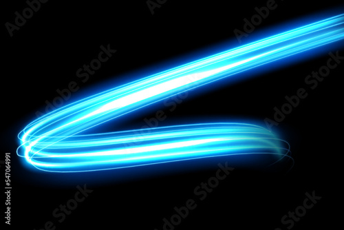 Blue light trails, long time exposure motion blur effect. Vector Illustration