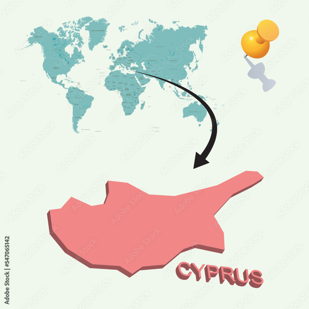 3D World map. Cyprus on Earth