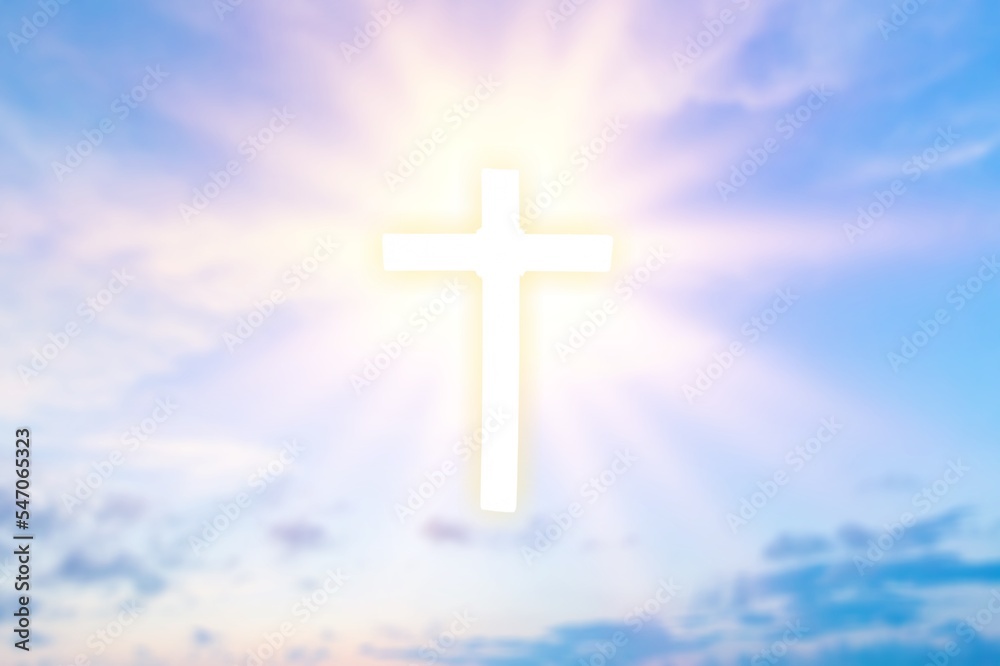 Beautiful blue sky with christian cross