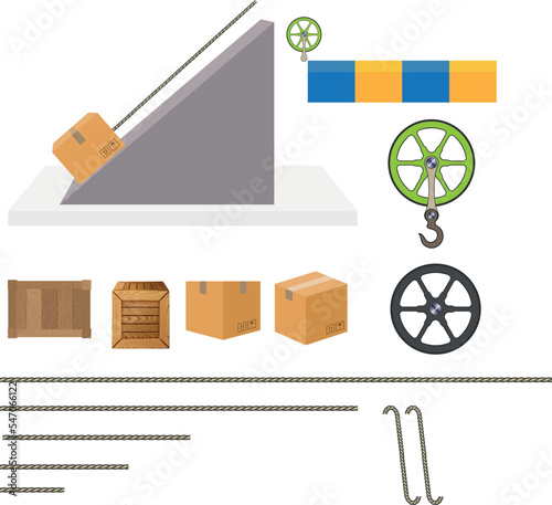 Force and Motion, Support and Motion - Thrust and linear momentum Physics shapes, Lifting a load, Pulling a load