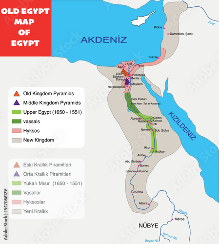 Old Egypt map of Egypt, Middle Kingdom Pyramids, Old Kingdom Pyramids, Upper Egypt (1650 - 1551), Pyramids, Upper Egypt, Vassals, Hyksos, New Kingdom
