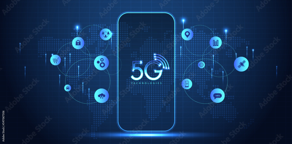 5G technology with computer and mobine network connection line between building. Connectivity and global networks systems and internet of things concept. vector design. 5G technology with computer and mobine network connection line between building. Connectivity and global networks systems and internet of things concept. vector design.