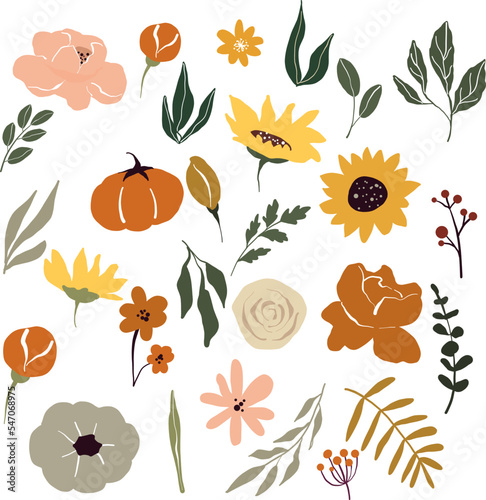 Vector autumn floral clipart, flowers for bouquets