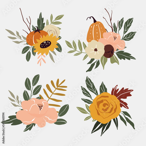 Vector autumn bouquet with pumpkin