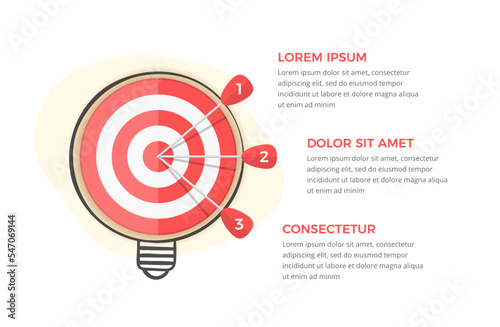 Solution concept with target with 3 arrows and handdrawn bulb around it