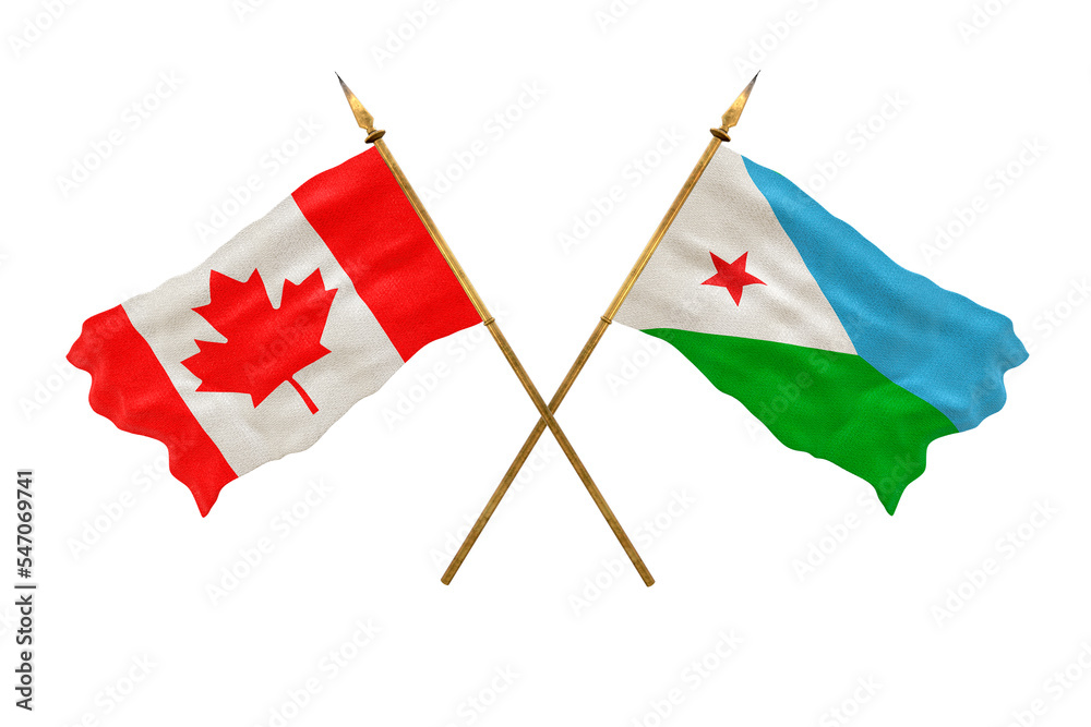 Background for designers. National Day. 3D model National flags of Canada and Djibouti Background for designers. National Day. 3D model National flags of Canada and Djibouti