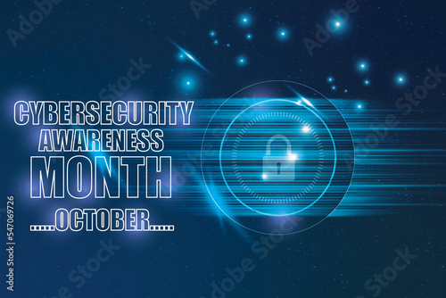 NEW Modern Cybersecurity awareness month background with lock open and glowing lights. NEW Cybersecurity month October wallpaper design