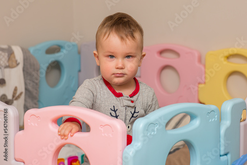 Little baby's cunning face. Portrait of a beautiful child, close up. 