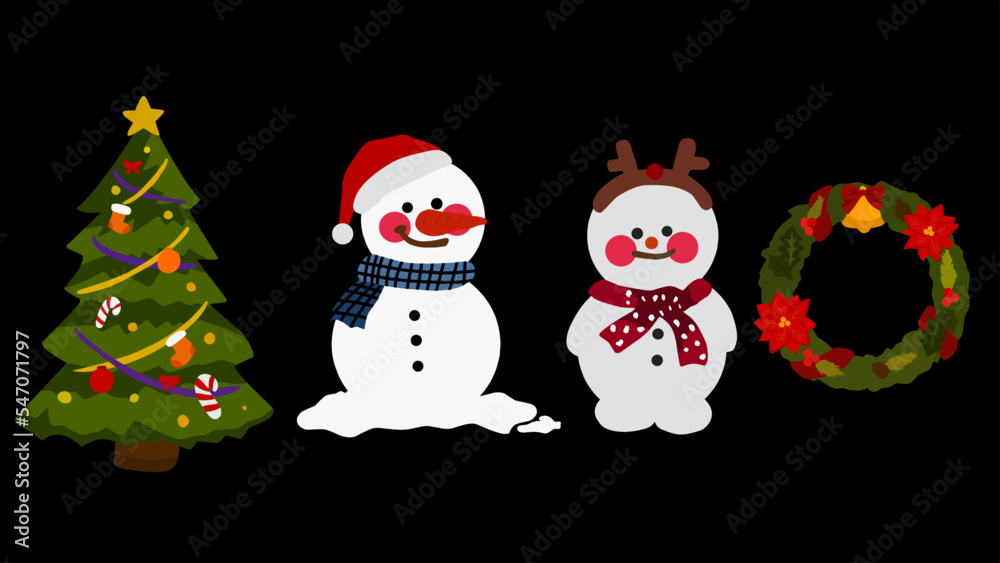 snowman set on a black background