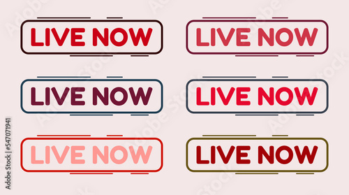 Set of icons, stickers, buttons with text Live now