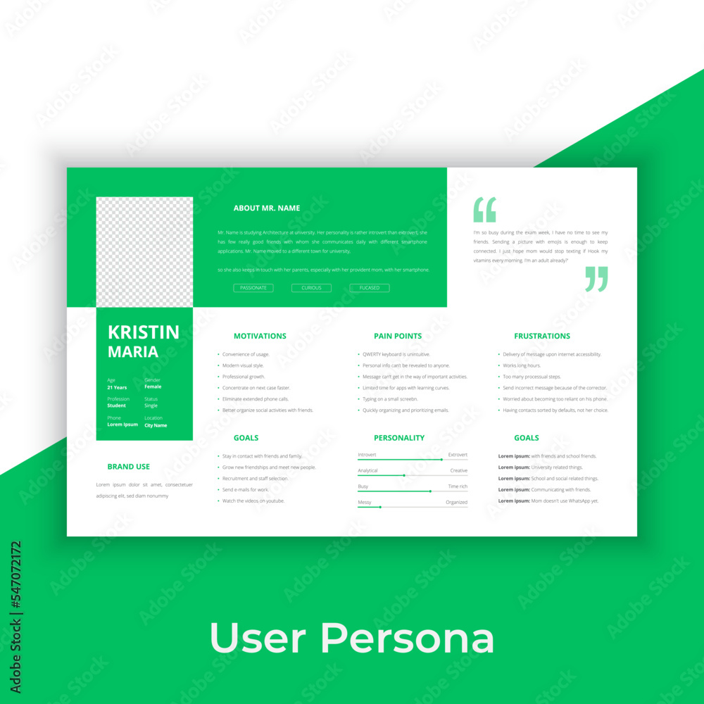 User Persona Document Template Vector Illustration Examples of User User Persona Document Template Vector Illustration Examples of User