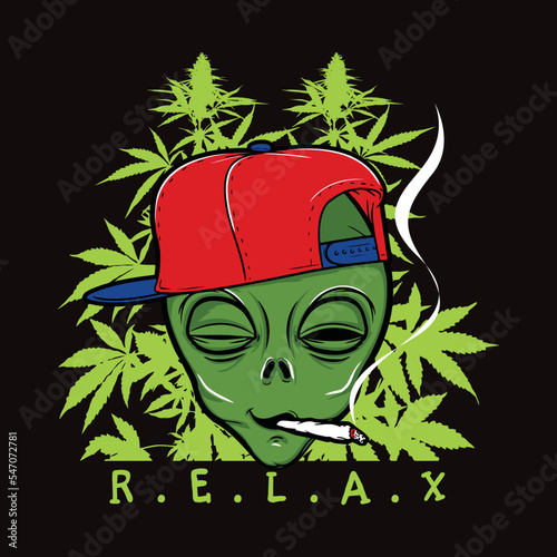 Hiphop alien relax smoking weed vector