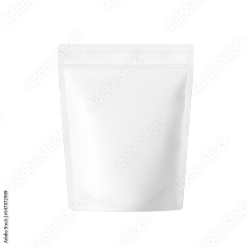 Blank stand up pouch mockup. Vector illustration isolated on white background. Front view. Can be use for template your design, presentation, promo, ad. EPS10.
