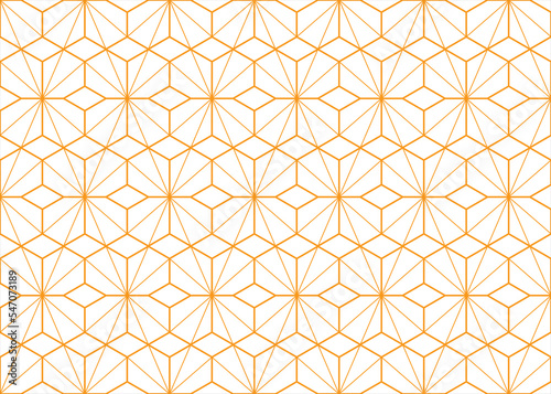 Converging straight lines in hexagons creates a modern style repeating pattern in orange color outlines, PNG transparent background.