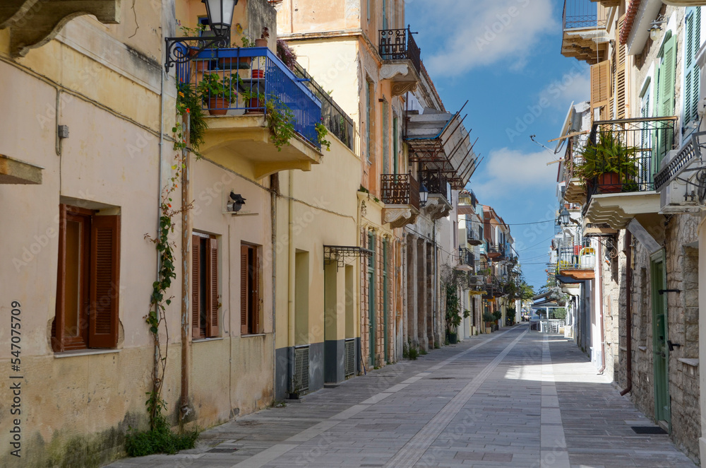 view of narrow street in old town in Nafplion city ,Greece.