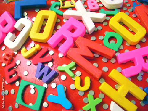 Closeup of toy magnets with alphabet