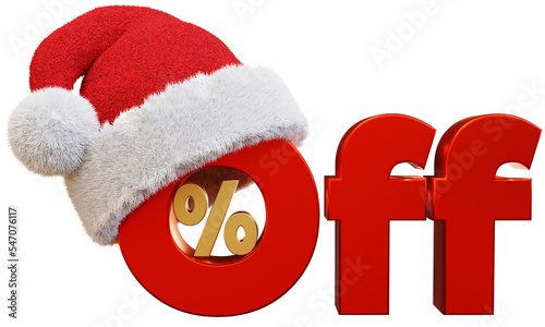 Red Santa Claus Hat with % Percent Off Text. PNG Transparent Illustration