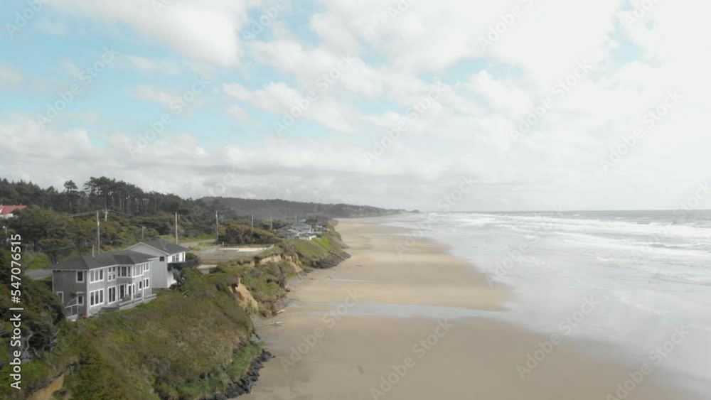 Oregon Coast Drone Sea Cliff with Clouds Waves and road Oregon Coast Drone Sea Cliff with Clouds Waves and road