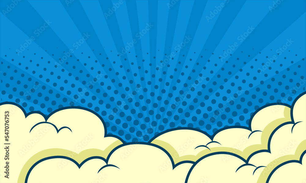 Comic cartoon blue background with cloud illustration Comic cartoon blue background with cloud illustration
