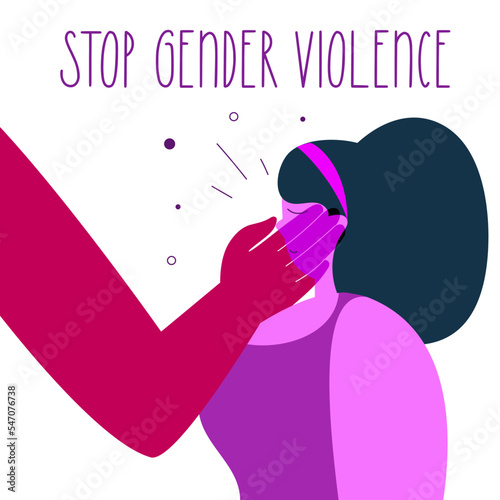 STOP gender violenc. Vector illustration with man slap in the face women. Female body is freedom. Gender based violence, NO GBV.